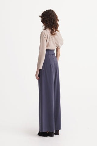 Grey High Waist Long Wide Leg Trousers