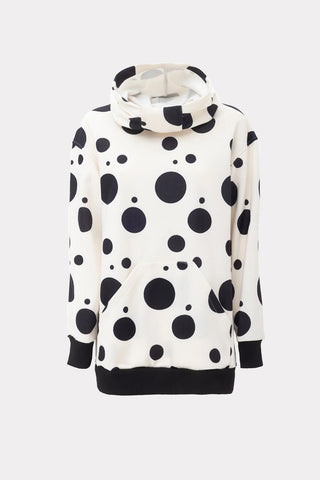 Cozy Printed Fleece Hooded Tunic White & Black