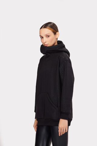 Cozy Solid Fleece Hooded Tunic Black