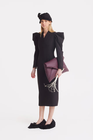 Crepe Midi Dress With Statement Sleeves – Black - Julia Allert