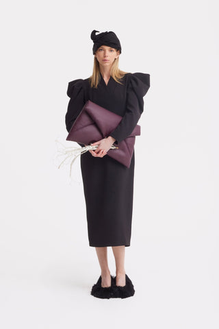 Crepe Midi Dress With Statement Sleeves – Black - Julia Allert