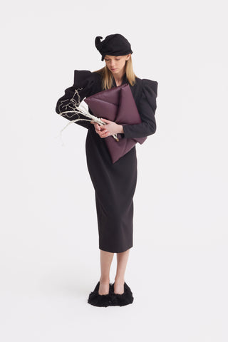 Crepe Midi Dress With Statement Sleeves – Black