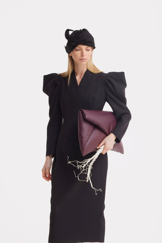 Crepe Midi Dress With Statement Sleeves – Black - Julia Allert
