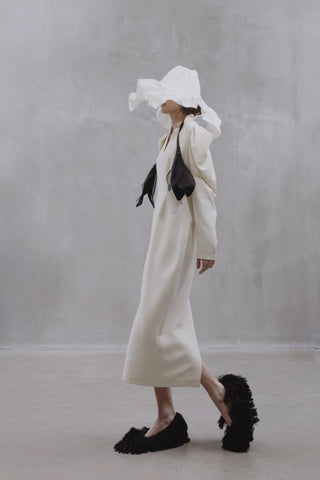 Crepe Midi Dress With Statement Sleeves – Ivory - Julia Allert