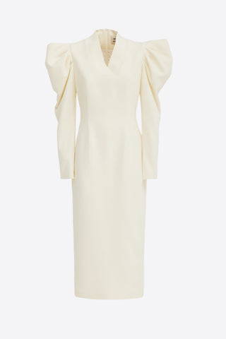 Crepe Midi Dress With Statement Sleeves – Ivory - Julia Allert
