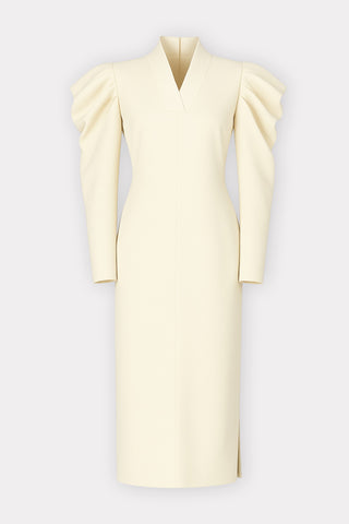 Crepe Midi Dress With Statement Sleeves – Ivory