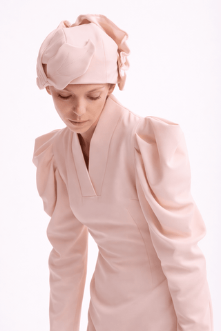 Crepe Midi Dress With Statement Sleeves – Pale Pink - Julia Allert