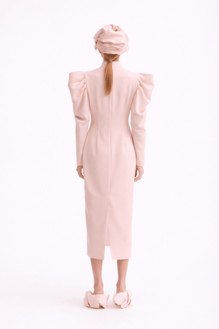 Crepe Midi Dress With Statement Sleeves – Pale Pink - Julia Allert