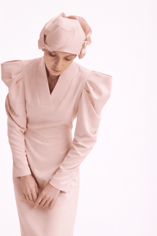 Crepe Midi Dress With Statement Sleeves – Pale Pink - Julia Allert
