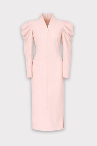 Crepe Midi Dress With Statement Sleeves – Pale Pink - Julia Allert