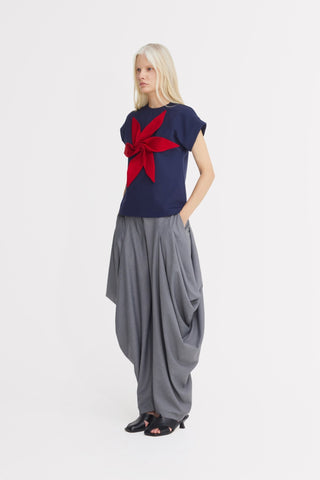 Crew-Neck Jersey T-Shirt With Flower - Dark Blue - Julia Allert