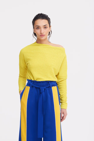 Crinkled Boat Neck Sweater Yellow - Julia Allert