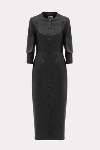 Croc-Effect Faux Leather Button Down Dress – Black - Julia Allert