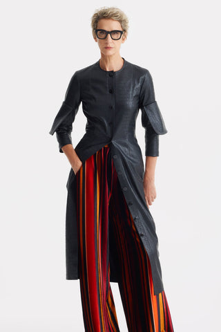 Croc-Effect Faux Leather Button Down Dress – Black - Julia Allert