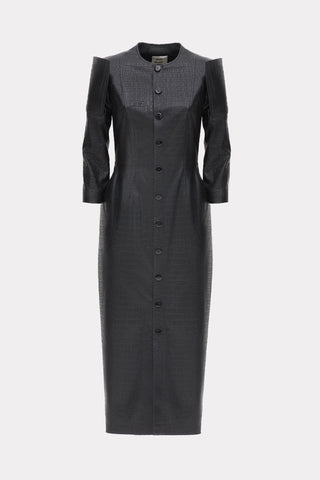 Croc-Effect Faux Leather Button Down Dress – Black - Julia Allert