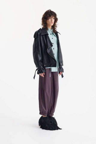 Croc-Effect Faux Leather Oversized Jacket – Black - Julia Allert