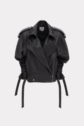 Croc-Effect Faux Leather Oversized Jacket – Black - Julia Allert