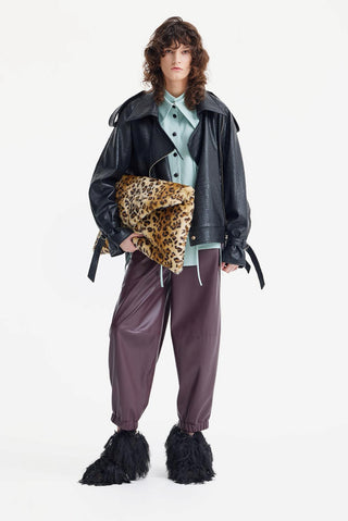 Croc-Effect Faux Leather Oversized Jacket – Black