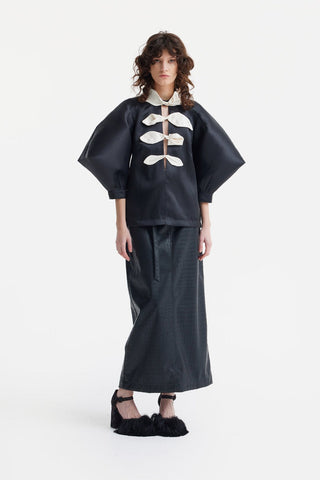 Croc-Effect Faux Leather Straight Long Skirt With Belt - Black - Julia Allert