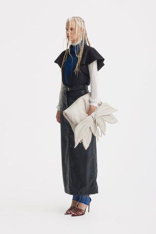 Croc-Effect Faux Leather Straight Long Skirt With Belt - Black - Julia Allert