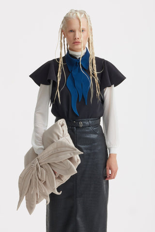 Croc-Effect Faux Leather Straight Long Skirt With Belt - Black - Julia Allert