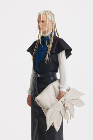 Croc-Effect Faux Leather Straight Long Skirt With Belt - Black - Julia Allert