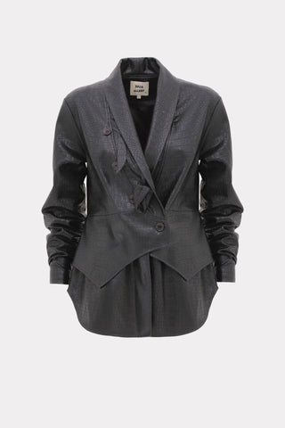 Croc-Effect Faux Leather Wrap Blazer Jacket – Black - Julia Allert