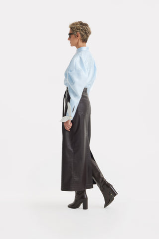 Sculptural Puff Sleeve Shirt with Contrast Cuffs – Sky Blue