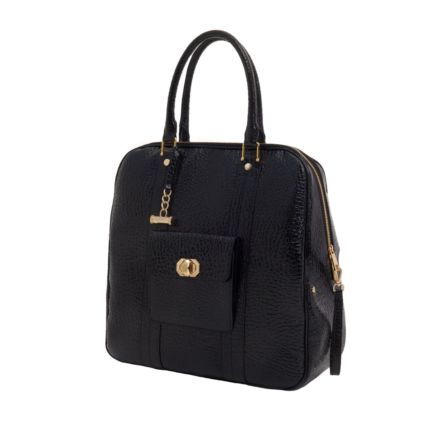 Croco Texture Leather Tote Handbag Black Large