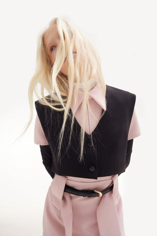 Cropped Button-Front Vest - Black - Julia Allert