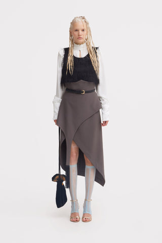 Cropped Button-Front Vest - Black - Julia Allert