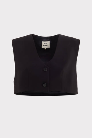 Cropped Button-Front Vest - Black - Julia Allert