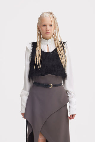 Cropped Button-Front Vest - Black - Julia Allert