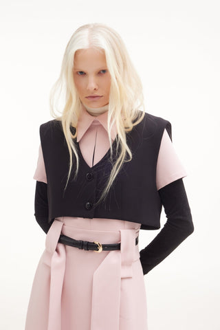 Cropped Button-Front Vest - Black - Julia Allert