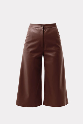 Cropped Faux Leather Culottes Chocolate Brown