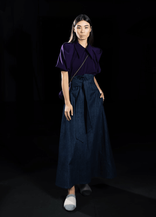 Dark Blue Denim Long Skirt With Belt - Julia Allert