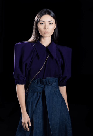 Dark Blue Denim Long Skirt With Belt - Julia Allert