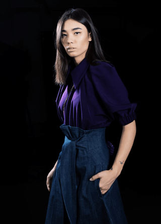 Dark Blue Denim Long Skirt With Belt - Julia Allert