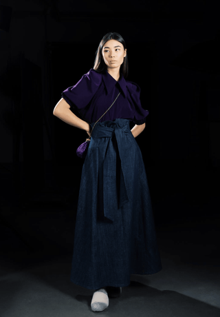 Dark Blue Denim Long Skirt With Belt - Julia Allert
