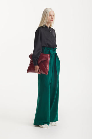 Dark Green High Waist Long Wide Leg Trousers - Julia Allert