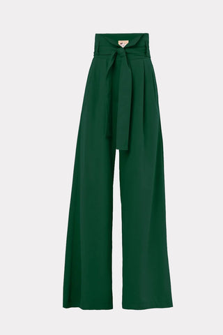 Dark Green High Waist Long Wide Leg Trousers - Julia Allert