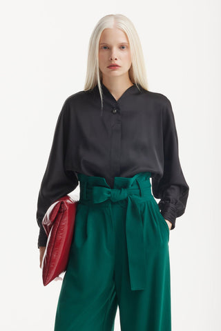 Dark Green High Waist Long Wide Leg Trousers - Julia Allert