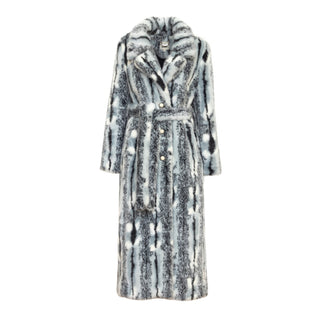 Demi-Season Marbled Pattern Faux Fur Coat