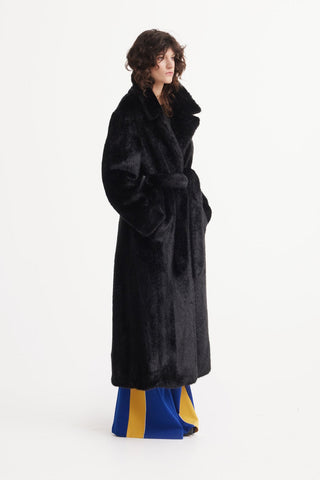 Demi-Season Solid Faux Fur Coat Black - Julia Allert