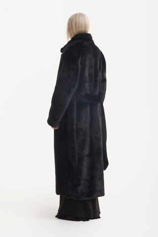 Demi-Season Solid Faux Fur Coat Black - Julia Allert