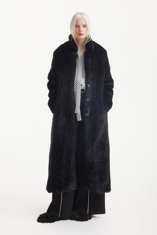 Demi-Season Solid Faux Fur Coat Black - Julia Allert