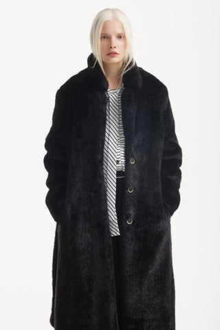Demi-Season Solid Faux Fur Coat Black - Julia Allert
