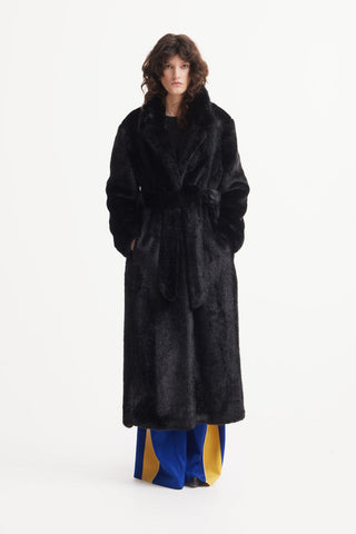 Demi-Season Solid Faux Fur Coat Black - Julia Allert