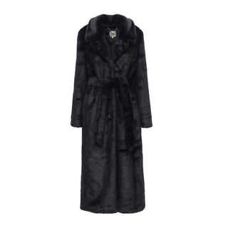 Demi-Season Solid Faux Fur Coat Black