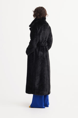 Demi-Season Solid Faux Fur Coat Black